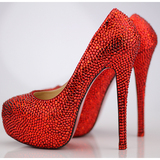 红色水晶鞋婚礼鞋超高跟防水台新娘鞋细跟浅口礼服鞋结婚鞋女单鞋