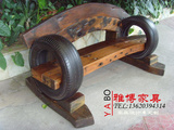 老船木家具中式实木三人沙发椅创意个性轮胎扶手靠背椅长椅原生态