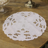 美式乡村风白色刺绣花镂空圆形餐垫布西餐布杯子垫家居布艺软装