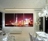 上海外滩东方明珠夜景客厅无框画三联画卧室装饰画墙画壁画沙发