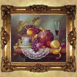 手绘欧式餐厅油画客厅有框装饰画壁画玄关卧室横古典静物水果单幅