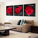 红玫瑰客厅装饰画无框画壁画现代简约卧室沙发背景墙挂画三联连画