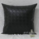 菱格图案  简约现代PU皮 黑色啡色米色 真皮沙发靠垫 抱枕 腰枕