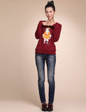 2013春装 ES/Etam艾格专柜正品 卡通女孩绒球装饰加绒T恤/卫衣