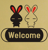 D169小白兔欢迎光临墙贴服装精品店玩具婴童店店铺贴纸