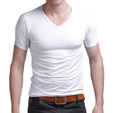 男士打底衫纯色V领短袖T恤紧身纯白色空白体恤运动健身衣服男半袖