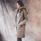 2016春秋装新款 女装 韩版大气优雅真毛领加长加厚针织开衫