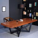 北欧复古铁艺实木办公桌会议桌长桌美式创意书桌工作台茶桌长桌