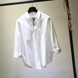 包邮2016夏韩国长袖白色衬衫纯棉刺绣白衬衣文艺范BF风宽松上衣女