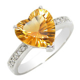 纯天然黄水晶戒指女戒指环/ 925纯银饰品 爱心形结婚周生生周大福