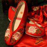 包邮老北京布鞋民族风绣花鞋新娘鞋婚鞋女单鞋夏季平跟软底玫瑰
