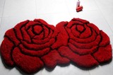 3D双玫瑰花图案地毯加厚结婚庆大红色卧室床前垫床边毯地垫脚垫子