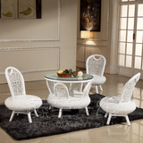 真藤椅子 欧式藤椅茶几三件套 阳台桌椅组合 白色藤椅 藤编桌椅