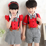 韩版儿童纯棉小学生校服班服春夏新款英伦幼儿园园服短袖衬衣套装