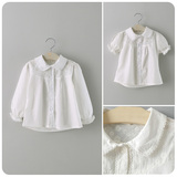 2016春装新款童装女童韩版学院风公主白色衬衫百褶袖宝宝长袖衬衫