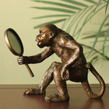 欧式家居装饰品客厅书房个性创意礼物摆设工艺品摆件 猴子照镜子
