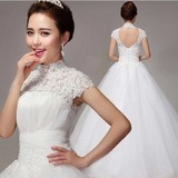 韩版一字肩露背蕾丝公主齐地短袖新娘冬季婚纱礼服大码孕妇定制