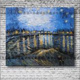 梵高罗纳河上的星夜无框画纯手绘油画客厅装饰画现代欧式风景A003