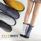 2015秋夏新款韩国正品代购女鞋 时尚波点控平底套筒中筒雨鞋雨靴