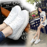 韩版夏季休闲运动鞋女百搭透气网面白色板鞋厚底中跟系带小白鞋