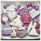 【绿茶品银】手工翻糖蕾丝紫色结婚求婚生日礼物23块饼干礼盒喜饼