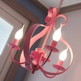 韩国现代简约卧室服装店3头吊灯 公主粉色浪漫卧室吊灯彩色蜡烛灯