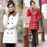 2013冬装新款韩版修身双排扣pu皮棉衣女装中长款棉服棉袄外套女