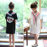 女童纯棉短袖T恤夏装新2016韩版中大童长款打底衫兔耳朵卡通上衣