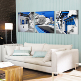 三联无框画客厅装饰画卧室挂画沙发背景墙壁画蓝色地中海