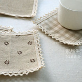 日式ZAKKA乡村田园自然怀旧复古素麻花边素色亚麻餐垫杯垫垫布