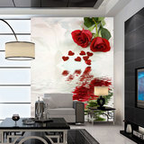 婚房客厅电视背景墙纸定做3D个性玄关大型壁画壁纸红色玫瑰花卉