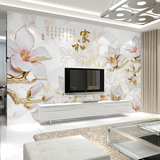浮雕百合玉兰家和万事兴3D立体电视背景中式简约墙纸客厅壁画壁纸
