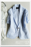 亚麻一粒扣小西装女修身薄款短袖西服空调衫OL通勤 Y JK1201