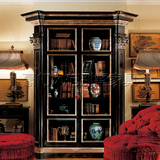 欧式全实木两门书柜做旧雕花美式乡村储物柜装饰柜工程单家具定制