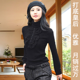 高领打底衫女秋冬韩版学生外穿蕾丝纯棉加绒长袖T恤女修身中长款