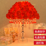 结婚礼物婚庆水晶台灯红色玫瑰花创意时尚新婚房长明灯卧室床头灯