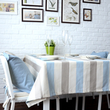欧式现代简约地中海蓝咖条纹 棉麻桌布餐桌布台布盖布茶几盖巾