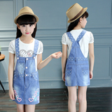 韩国童装夏装6-8-10岁女童背带裙韩版7中大童吊带裙13女孩牛仔裙