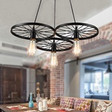loft创意个性复古工业风吊灯餐厅吧台咖啡厅美式乡村铁艺车轮吊灯