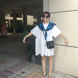 夏装韩版新款学院风百搭学生女装A型五分袖蝙蝠袖A字裙短裙连衣裙
