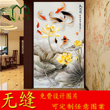 中式国画复古水墨荷花九鱼图大型壁画客厅餐厅隔断玄关无缝墙纸布