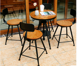 实木铁艺咖啡厅茶几户外阳台三件套复古吧台升降小洽谈圆桌椅组合