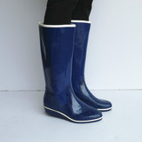 外贸 高筒 时尚女款 坡跟雨鞋 橡胶雨鞋 雨靴蓝色 灰色