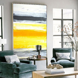 客厅抽象画黄与灰油画办公室软装设计艺术品挂画欧式大幅背景墙画