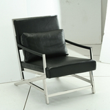 不锈钢真皮休闲椅 PU皮艺单椅黑色 阳台沙发椅 后现代家具 可定制