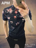 男士韩版修身短袖衬衫夏季小碎花朵夜店美发师半袖衬衣潮男装个性