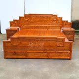 仿古榆木家具中式古典实木板床双人床雕花大床婚床仿红木1.8米2米