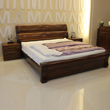 全实木床 金丝黑胡桃木床1.8米双人床婚床 现代中式储物床 榆木床