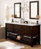 美式仿古欧式浴室柜橡木实木卫浴柜大理石洗手台面双盆落地柜组合