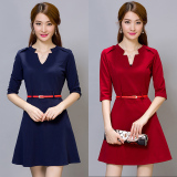 2016秋季新款韩版女装时尚淑女气质修身裙子显瘦中长款长袖连衣裙